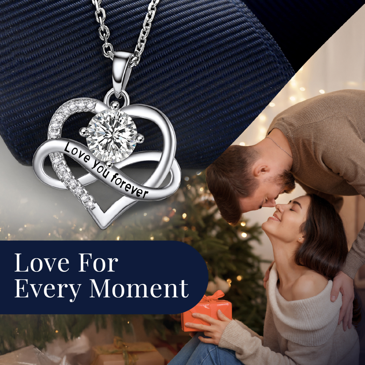 MomentWish Infinity Heart Pendant Necklace for Women 1 Carat Simulated Diamond Necklace Valentines Day Anniversary Jewelry Gifts for Her