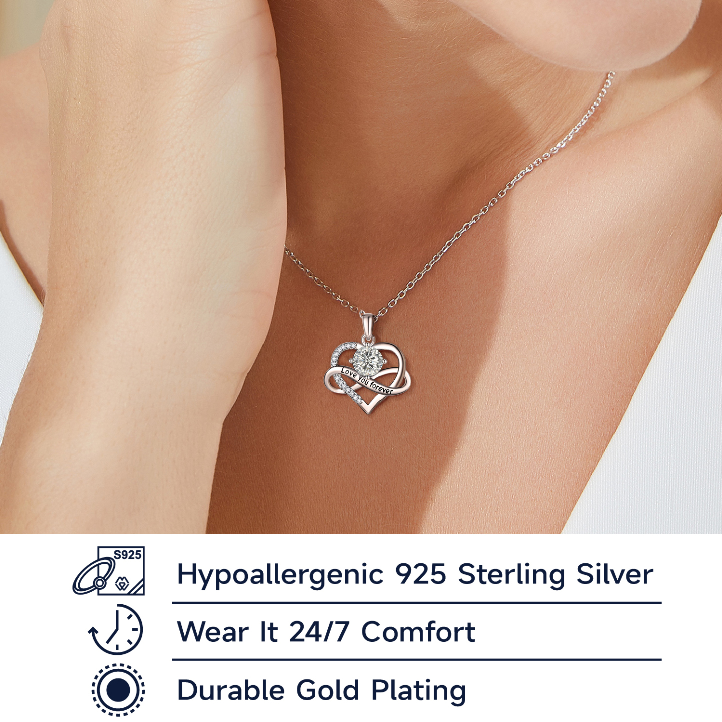 MomentWish Infinity Heart Pendant Necklace for Women 1 Carat Simulated Diamond Necklace Valentines Day Anniversary Jewelry Gifts for Her