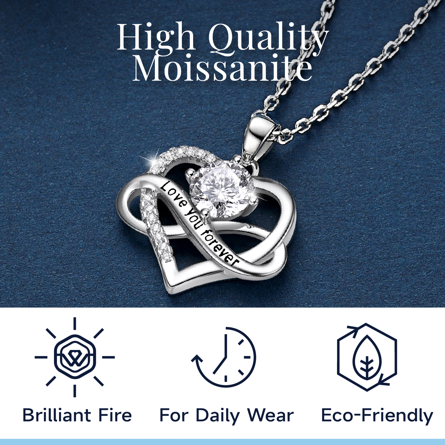 MomentWish Infinity Heart Pendant Necklace for Women 1 Carat Simulated Diamond Necklace Valentines Day Anniversary Jewelry Gifts for Her
