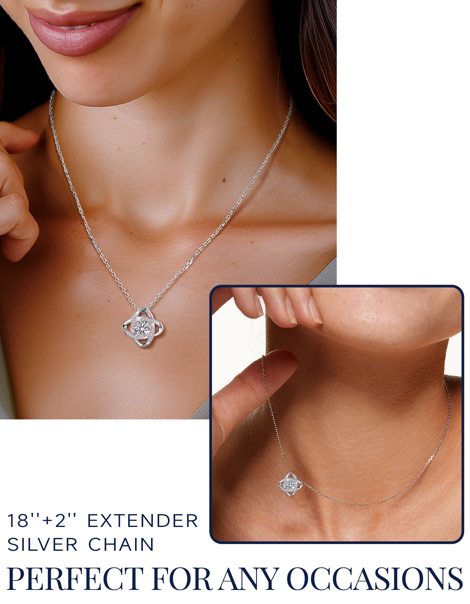 MomentWish Love Knot Necklace, Engagement Wedding Gifts for the Bride, 1Carat Moissanite Diamond Necklaces for Women