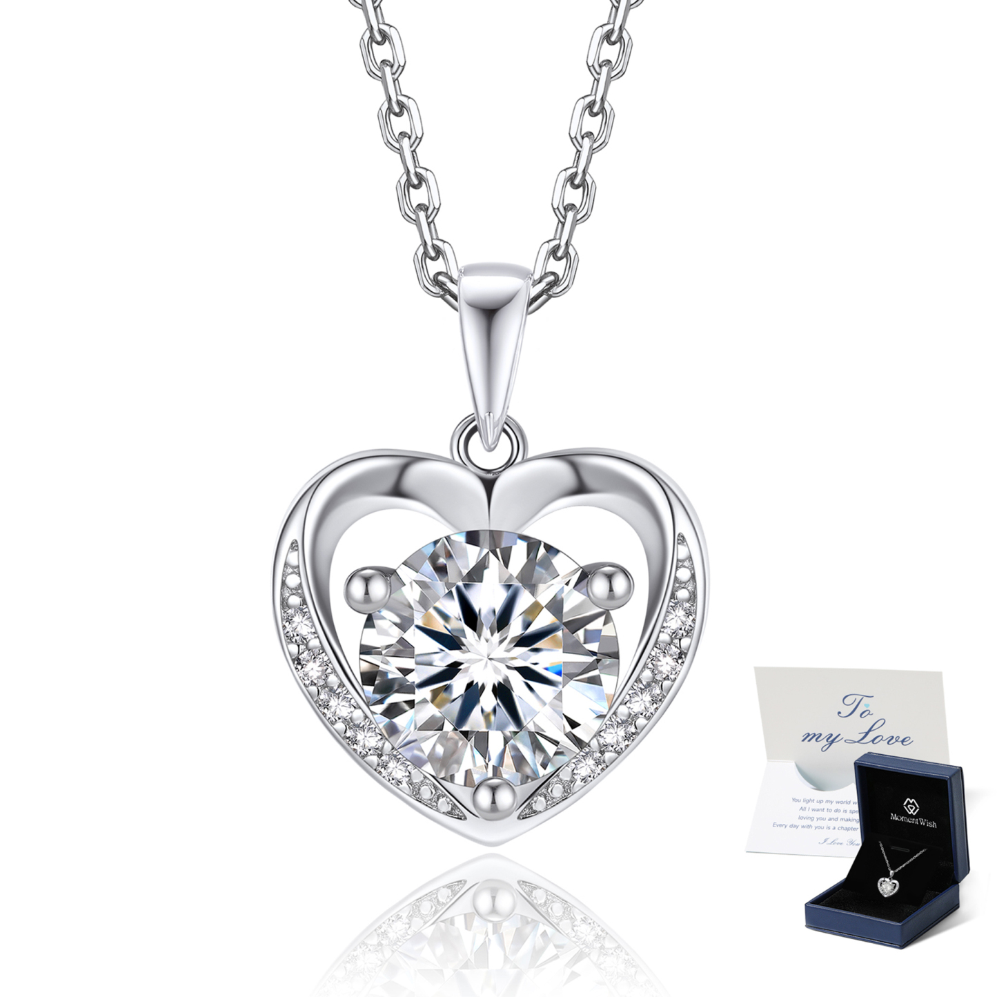 Momentwish 1 Carat Moissanite Heart Necklace for Women Simulated Diamond Sterling Silver Necklace Gifts for Her