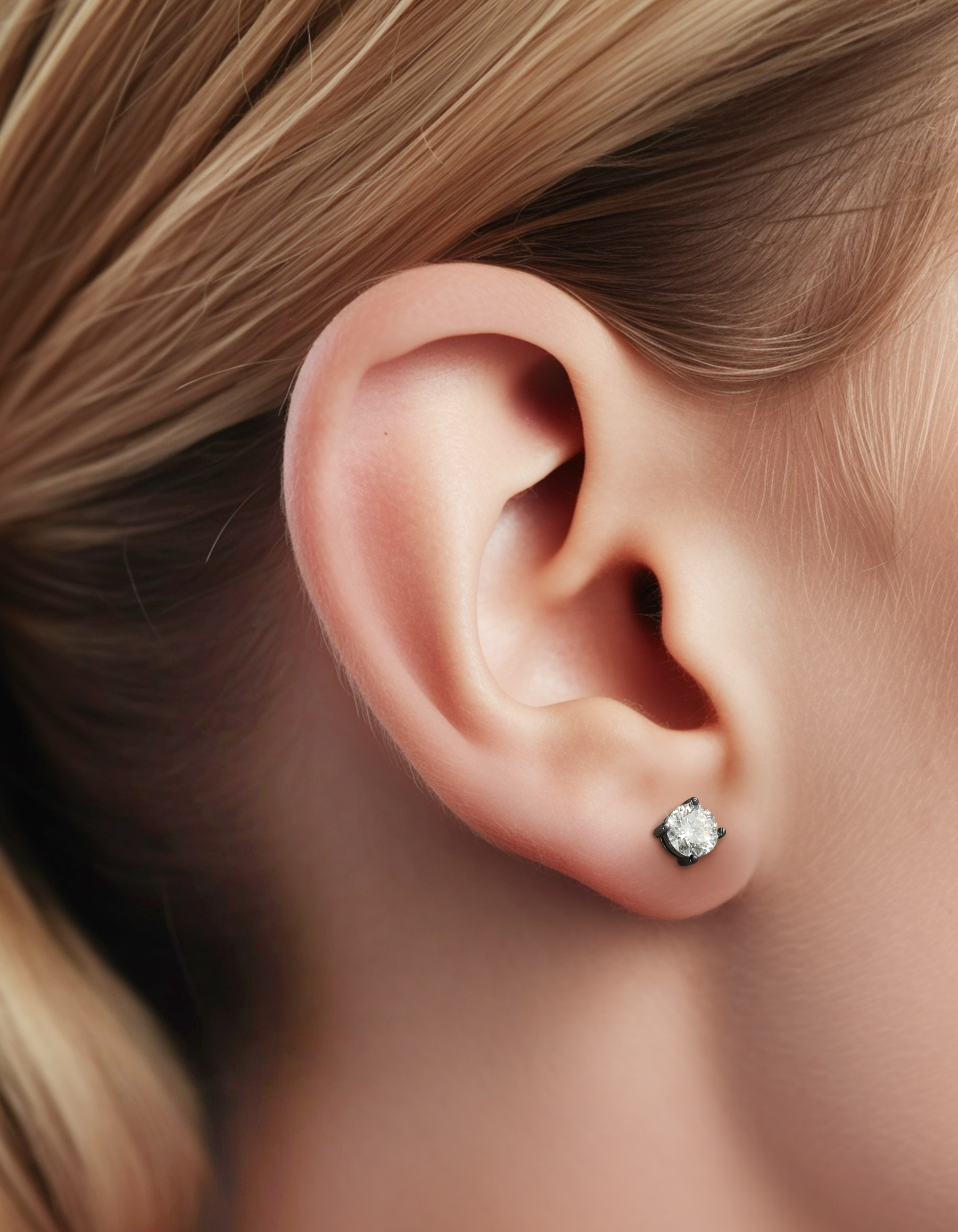 Sterling Silver Moissante Black Stud Earrings For Women Men