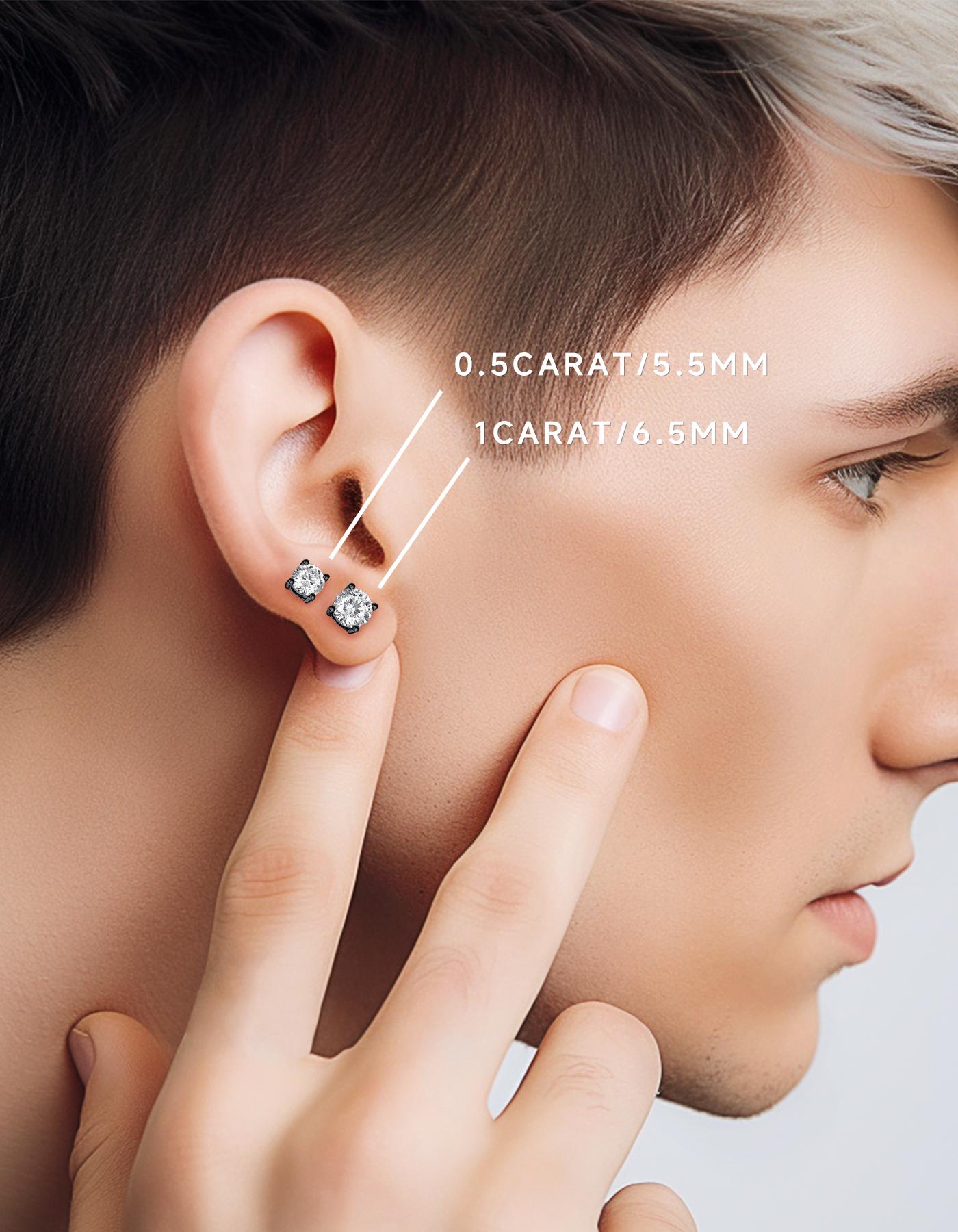 Sterling Silver Moissante Black Stud Earrings For Women Men