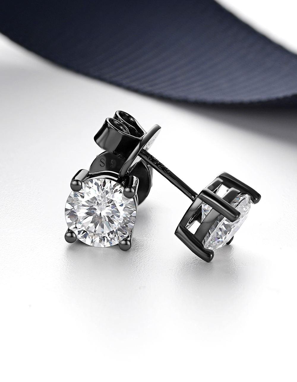 Sterling Silver Moissante Black Stud Earrings For Women Men