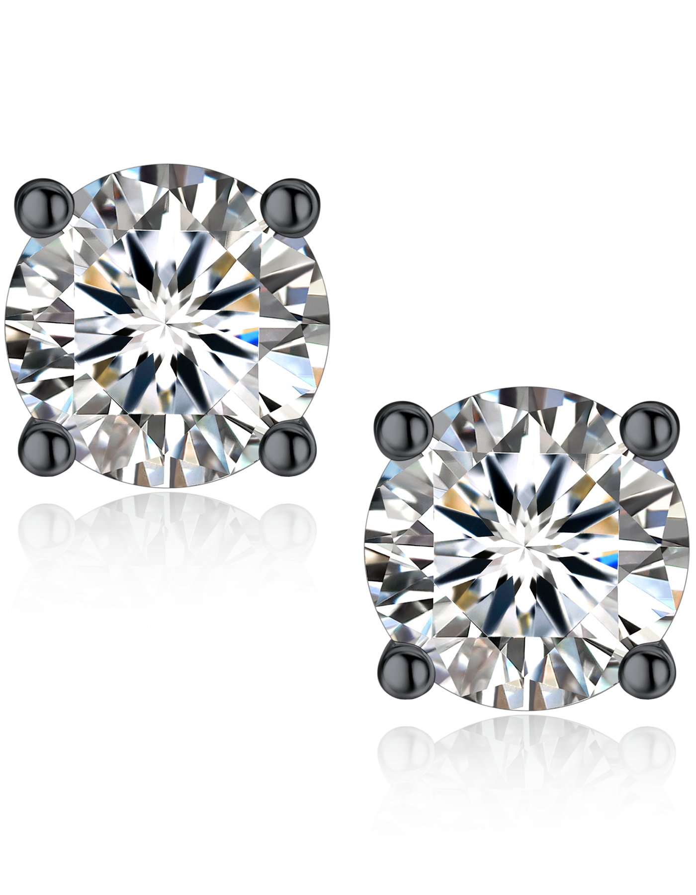 Sterling Silver Moissante Black Stud Earrings For Women Men