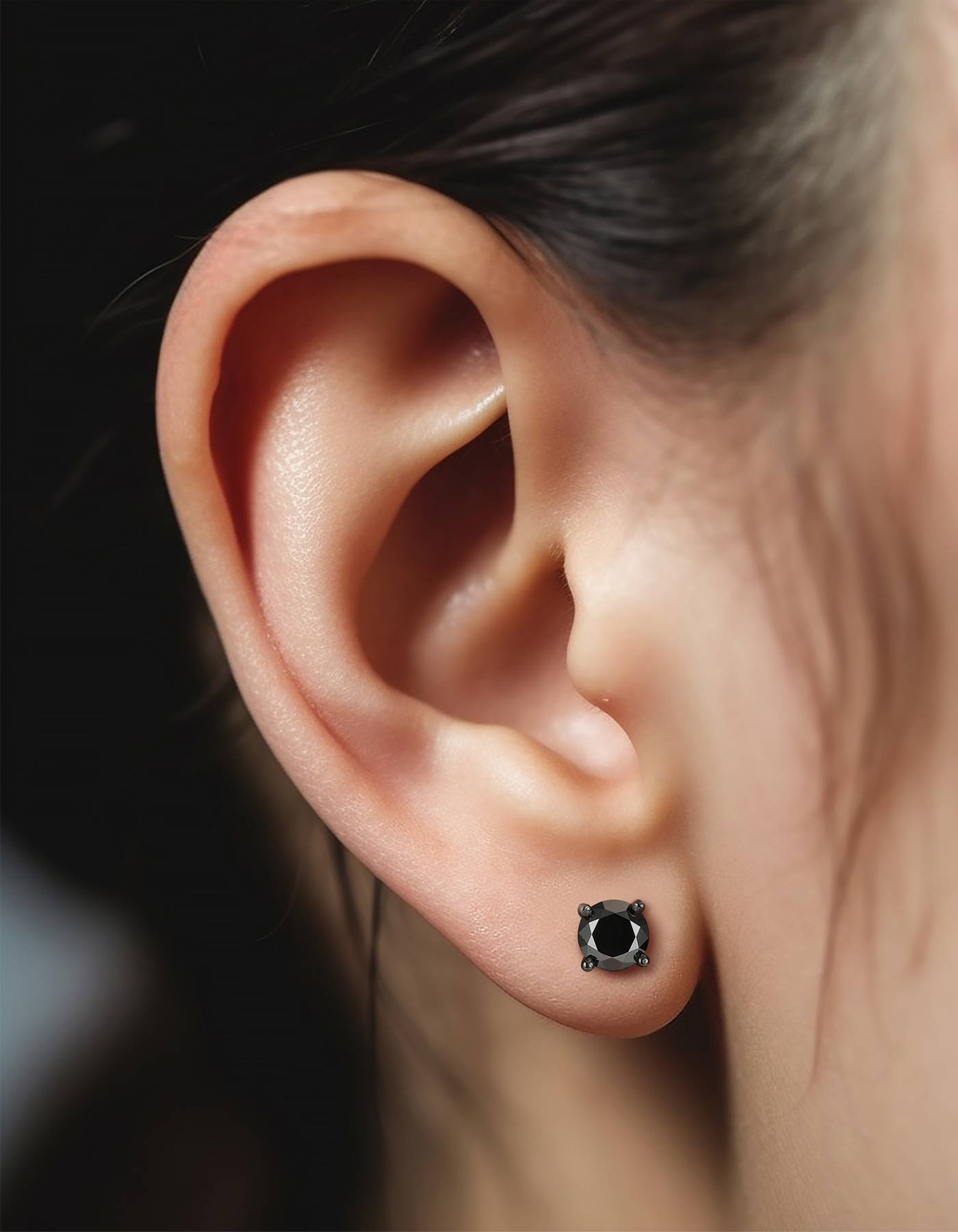 MomentWish Sterling Silver Black Moissanite Earrings Studs