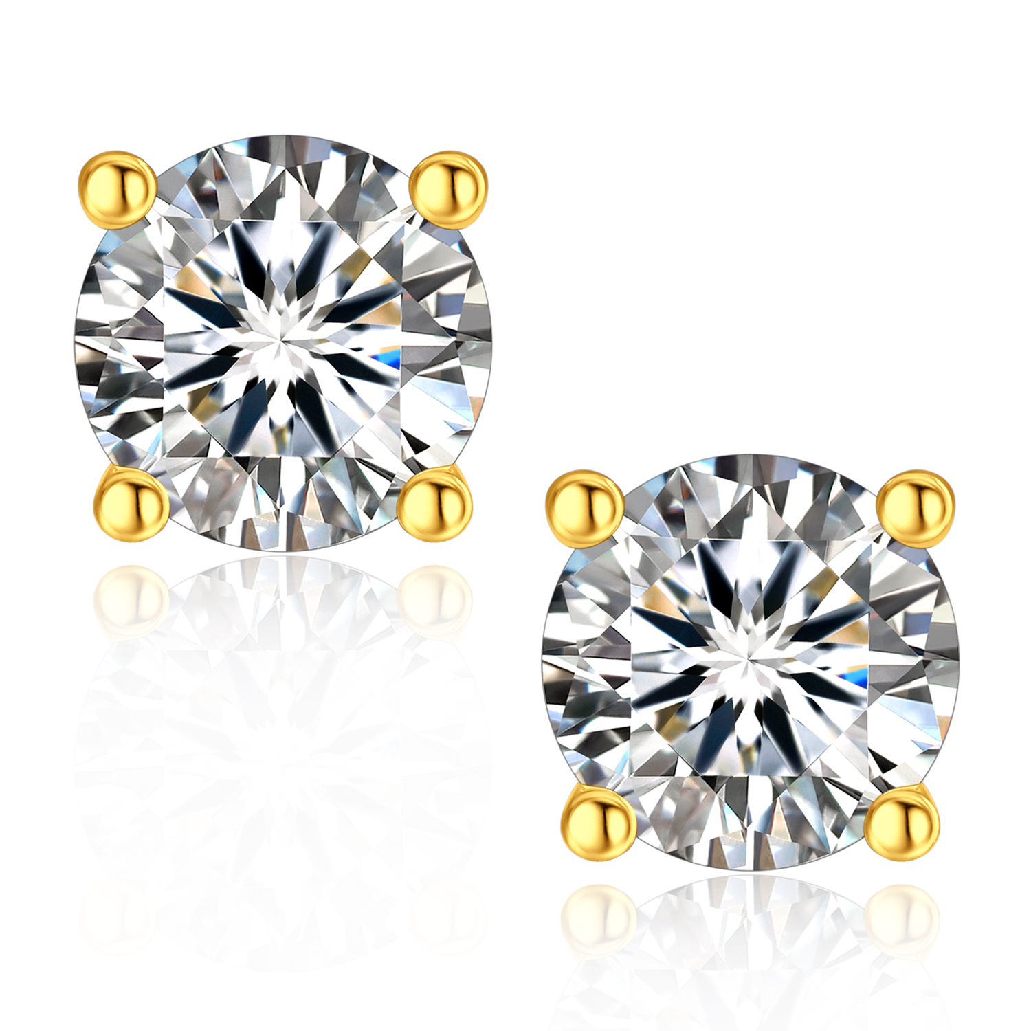 MomentWish Sterling Silver Moissanite Stud Earrings Gold Plated