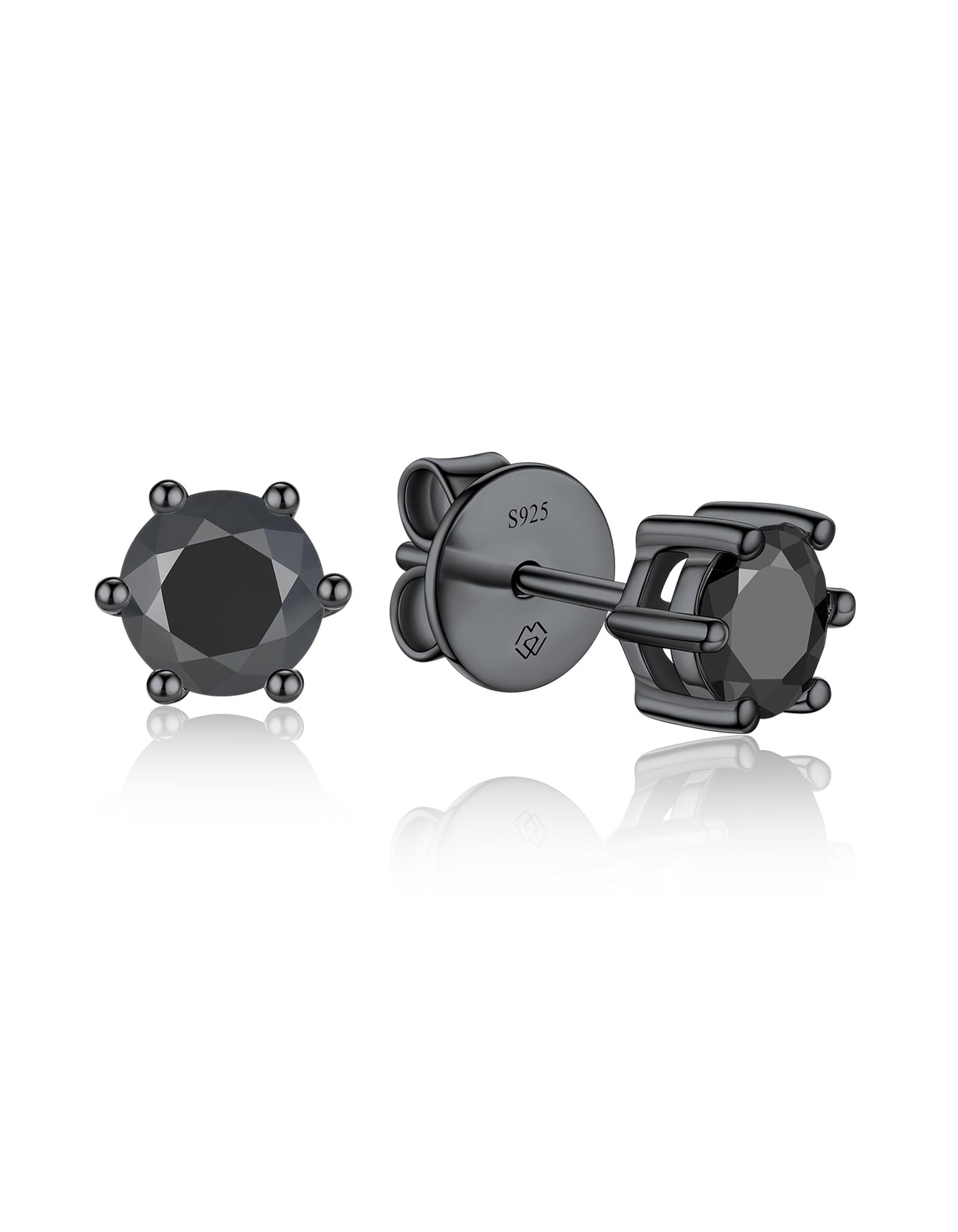 MomentWish Black Moissante Stud Earrings 6-Prong for Men Women
