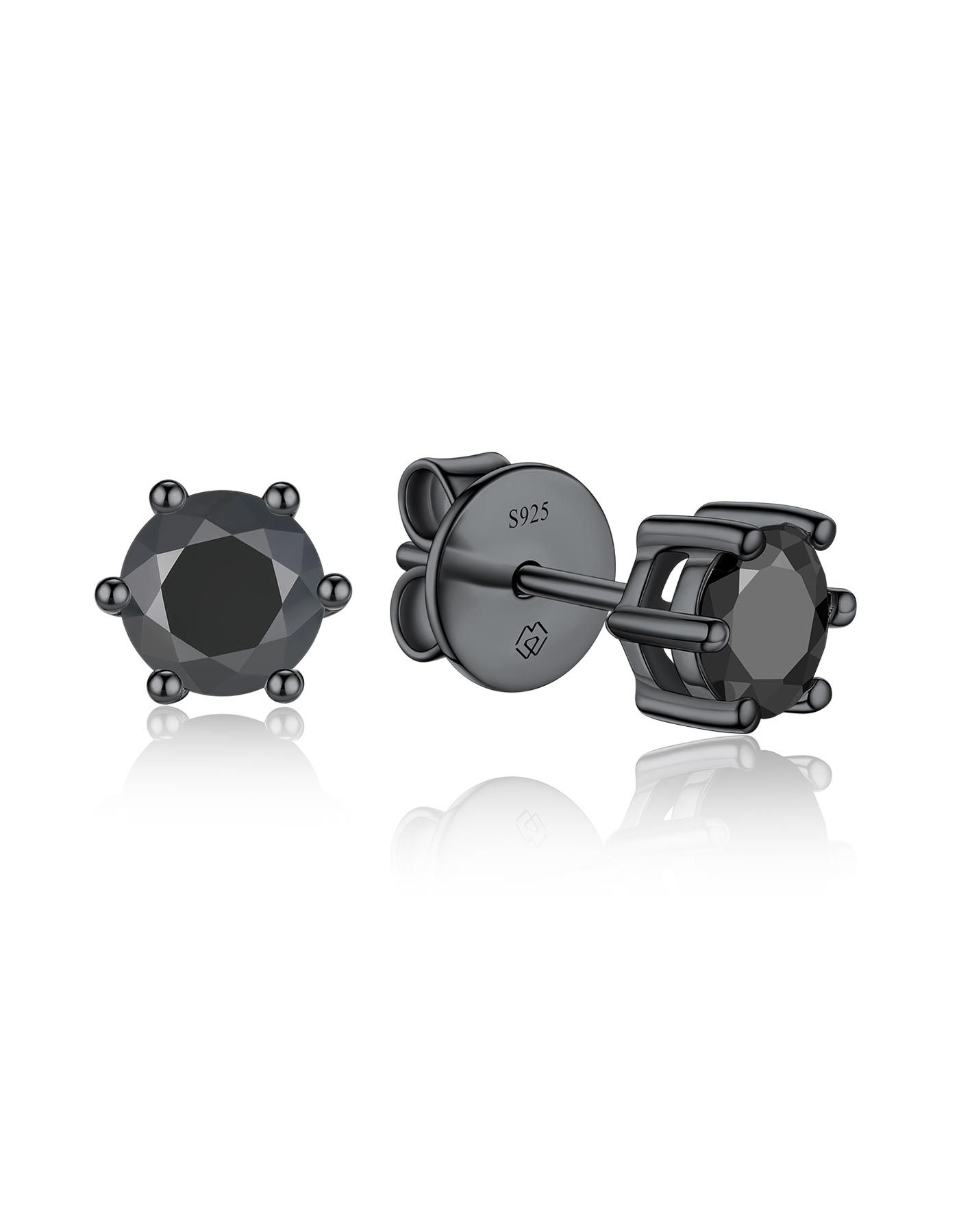 MomentWish Black Moissante Stud Earrings 6-Prong for Men Women