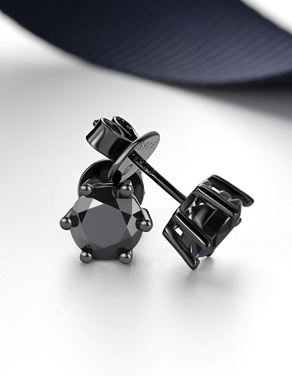 MomentWish Black Moissante Stud Earrings 6-Prong for Men Women