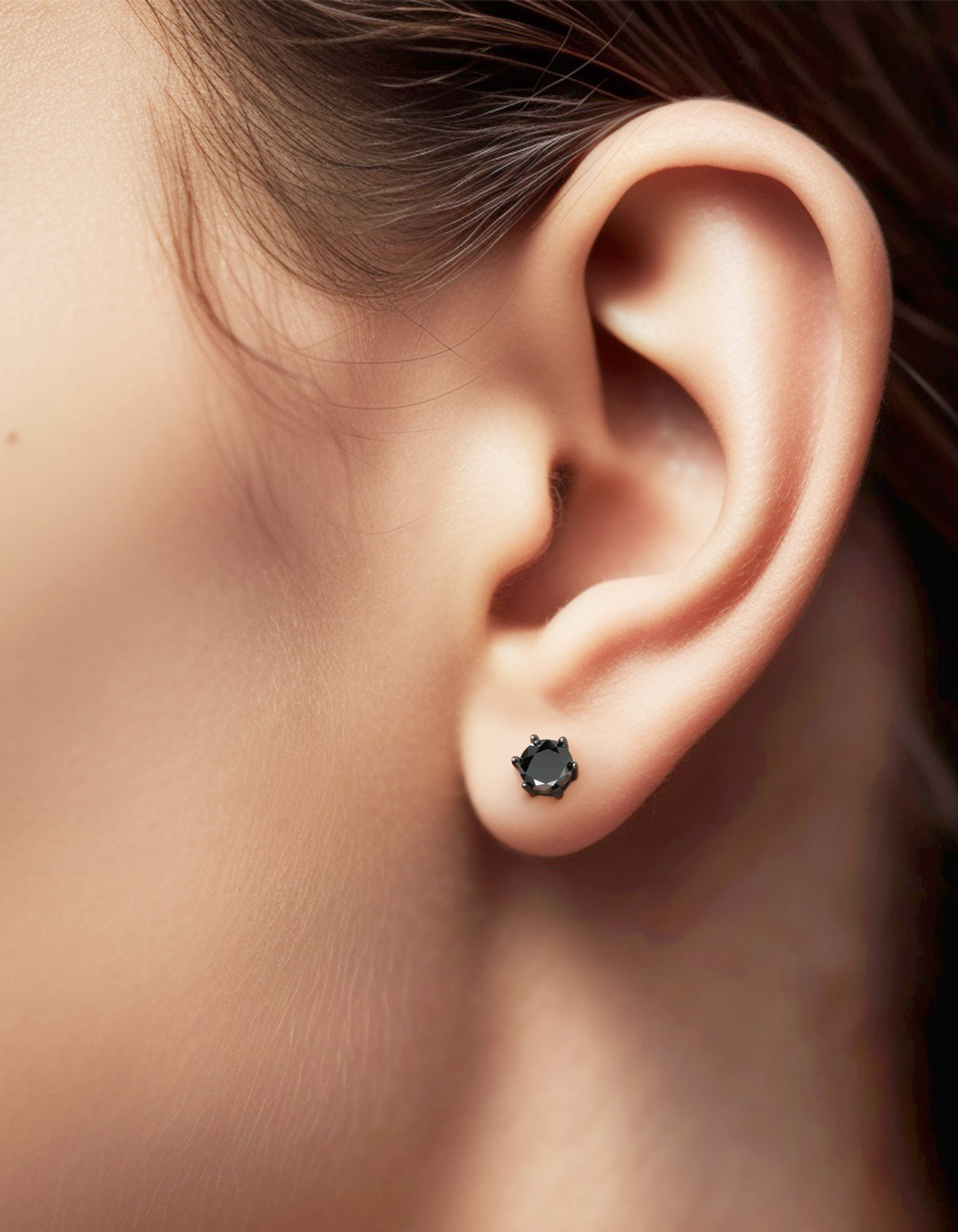 MomentWish Black Moissante Stud Earrings 6-Prong for Men Women