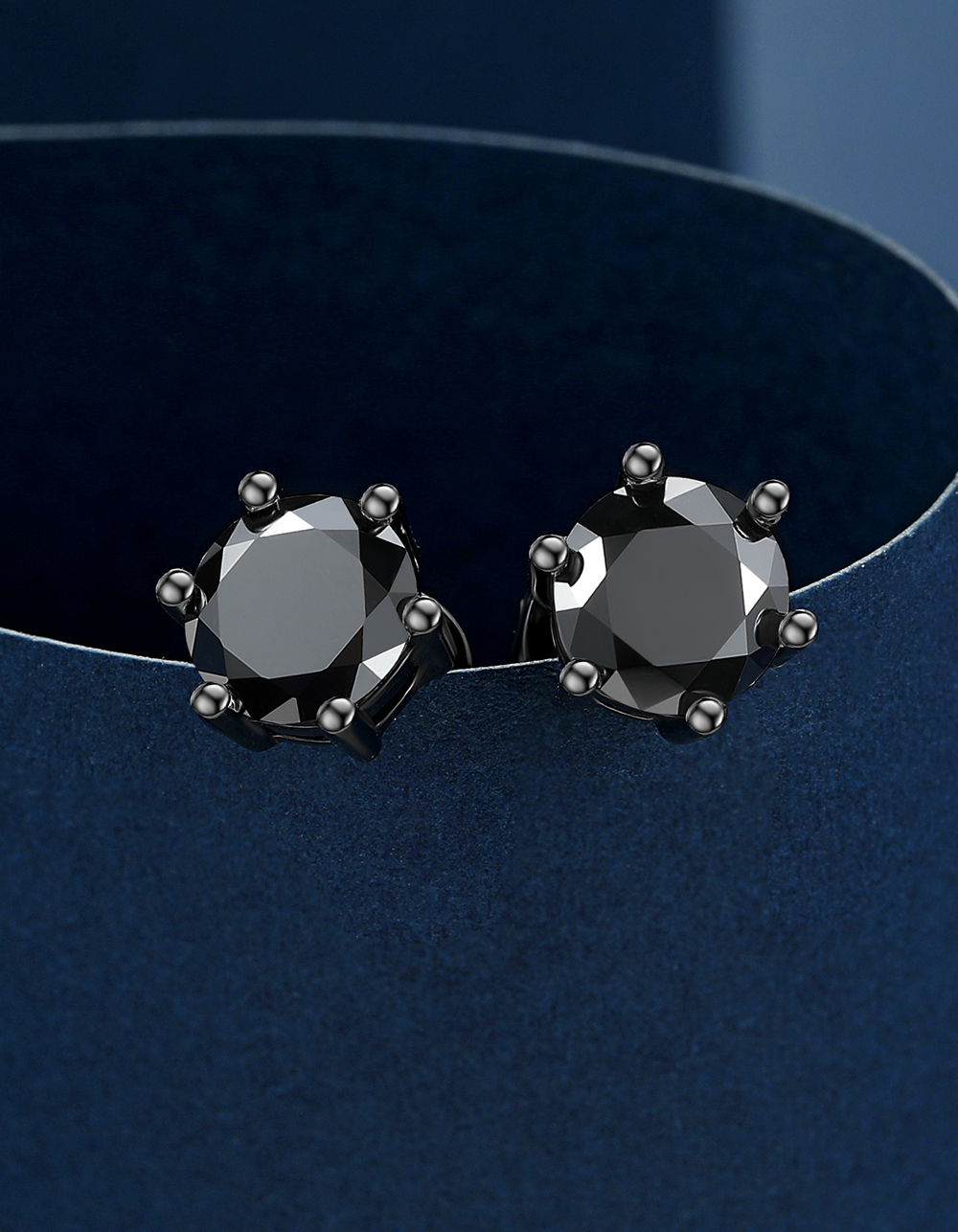 MomentWish Black Moissante Stud Earrings 6-Prong for Men Women