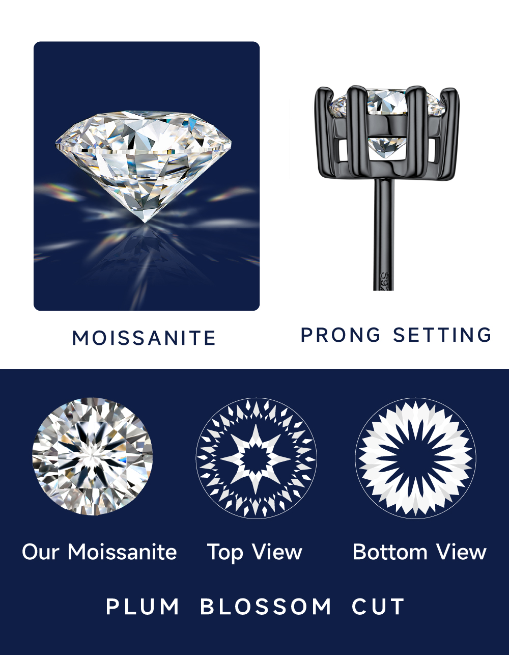 MomentWish Moissante Stud Earrings 6-Prong Earrings
