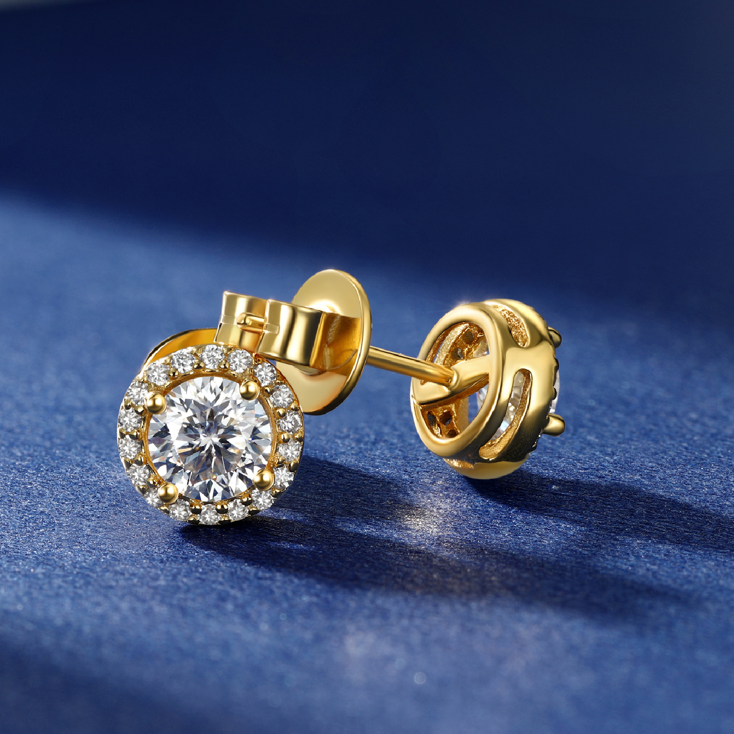 MomentWish Gold Plated Halo Moissanite Stud Earrings for Women