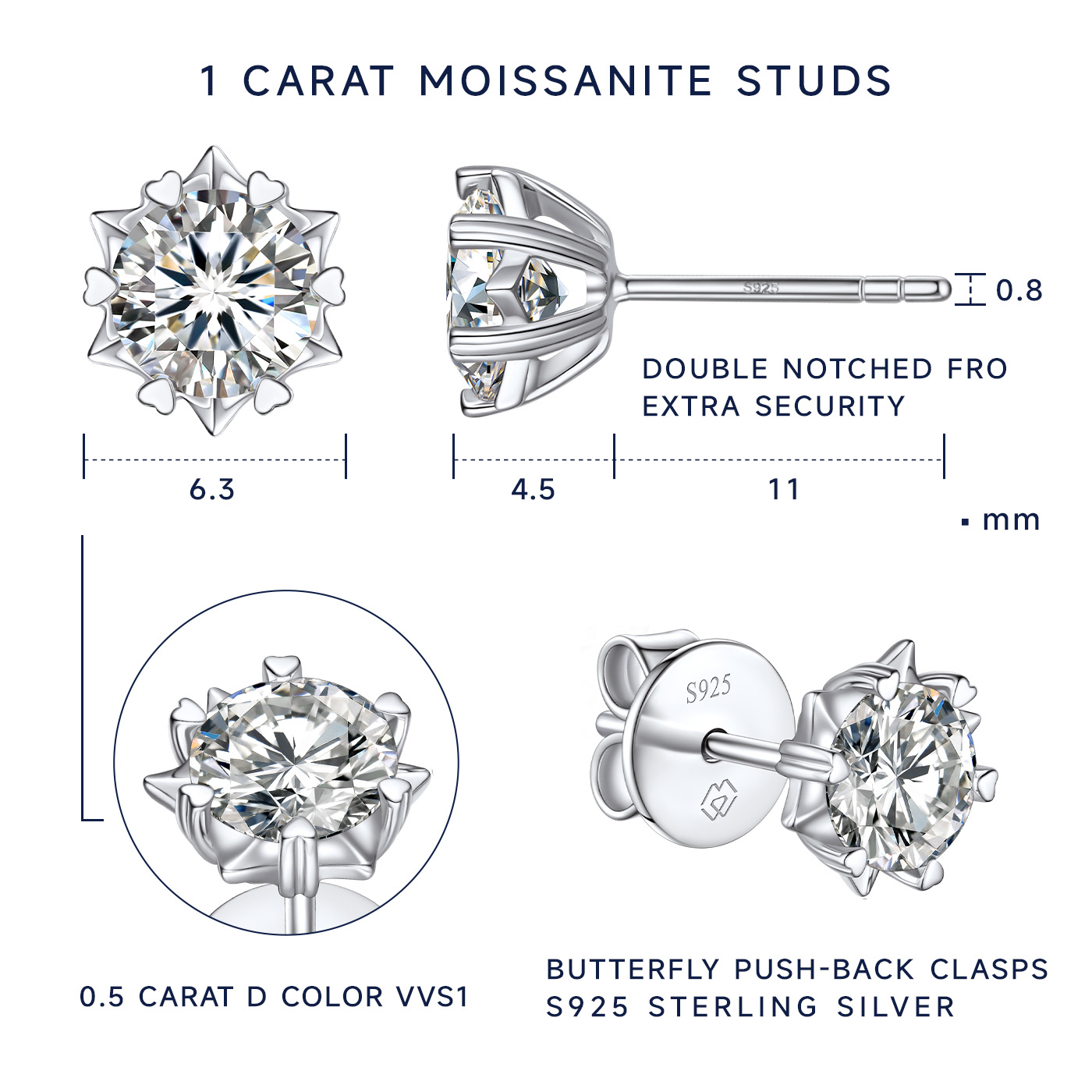 MomentWish Moissanite Earrings Snowflake Stud Earrings