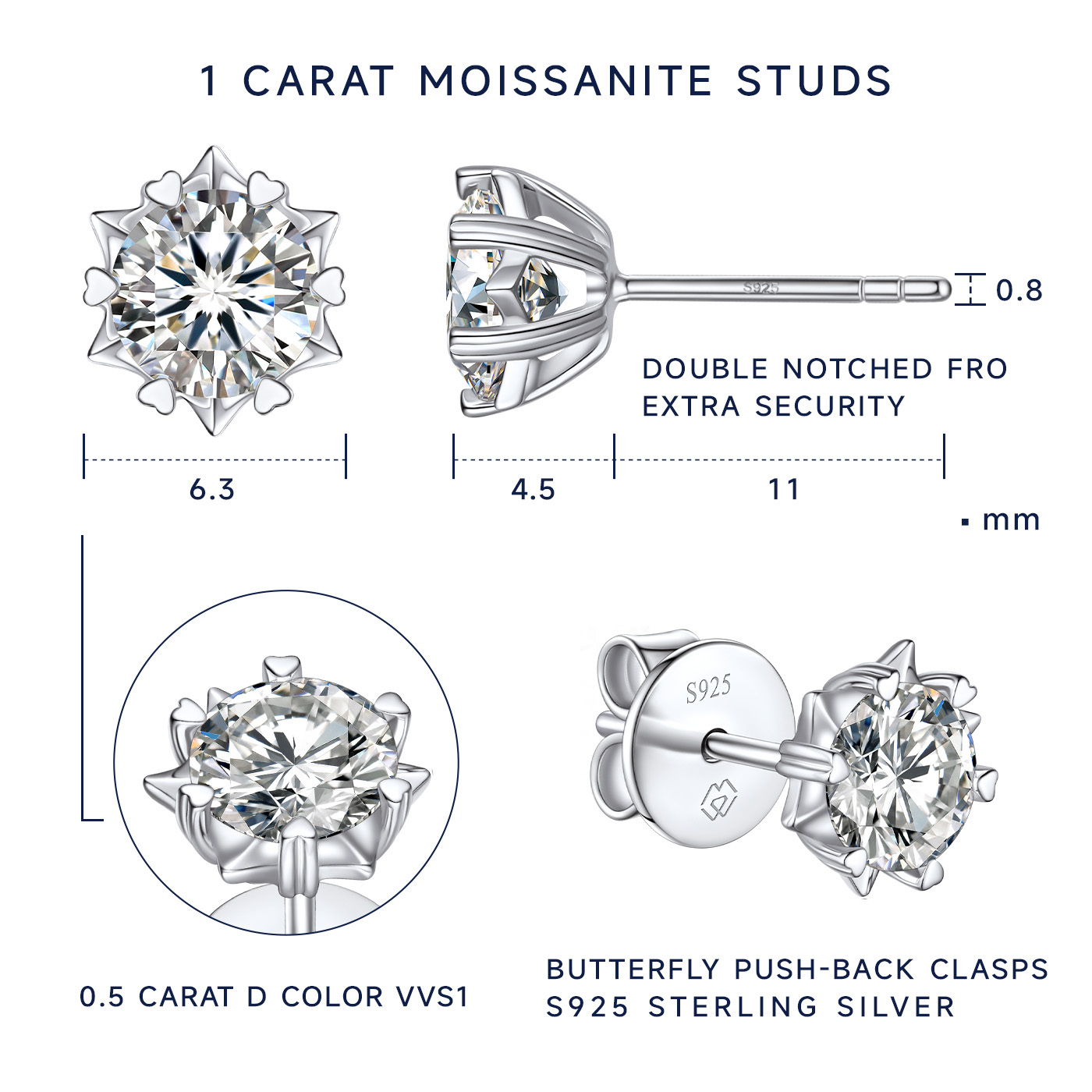 MomentWish Moissanite Earrings Snowflake Stud Earrings