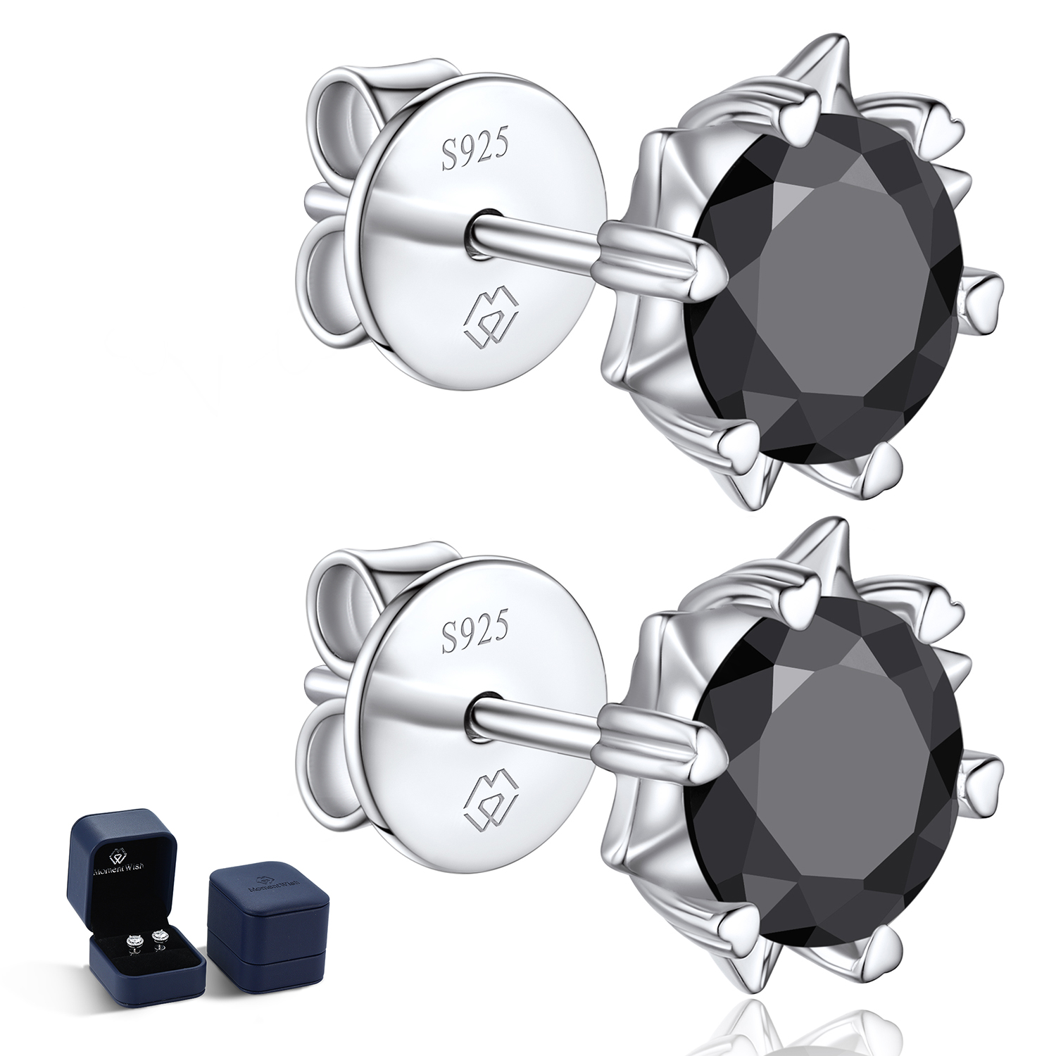 MomentWish Black Moissanite Stud Earrings Snowflake Earrings