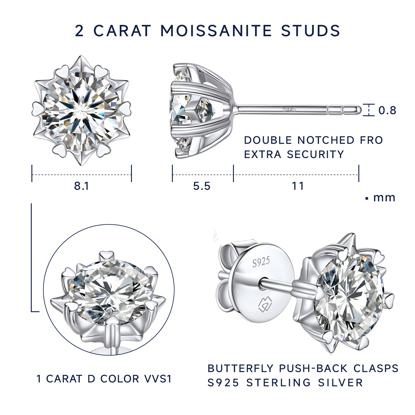 MomentWish Moissanite Earrings Snowflake Stud Earrings