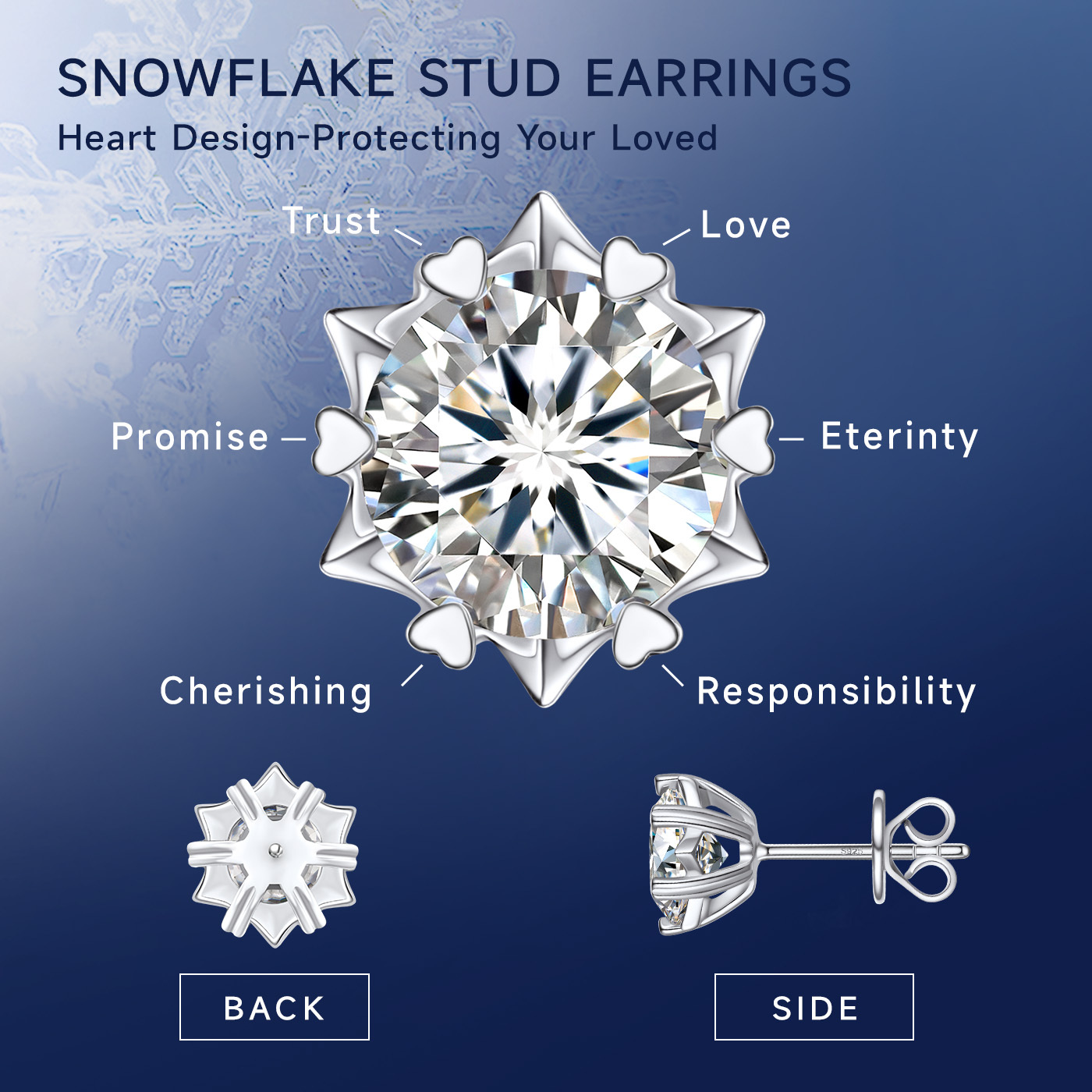 MomentWish Moissanite Earrings Snowflake Stud Earrings