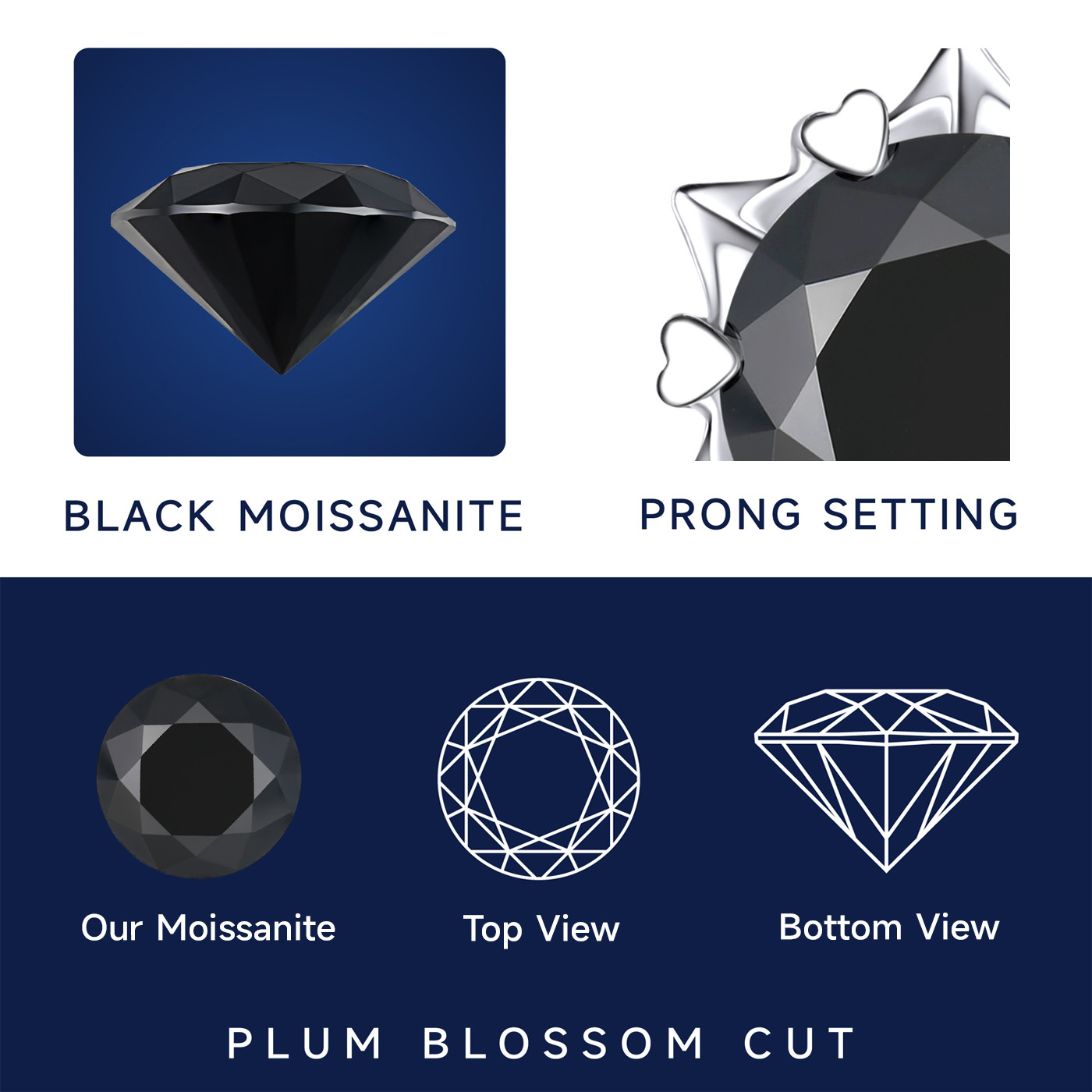 MomentWish Black Moissanite Stud Earrings Snowflake Earrings