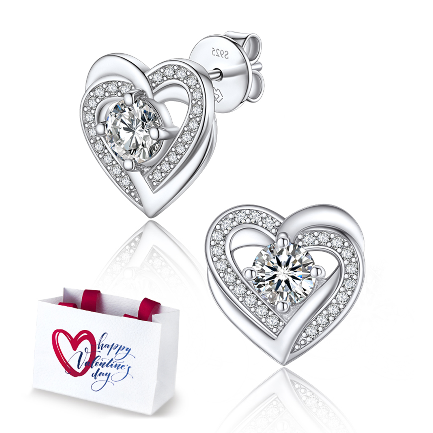 MomentWish Women's Moissanite Earring, D Color VVS1 Simulated Diamond 925 Sterling Silver Stud Earrings Gifts for Her