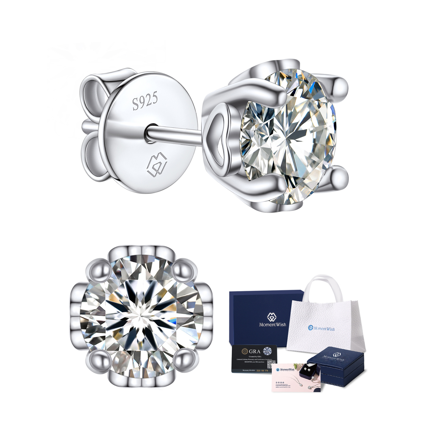 MomentWish Moissanite Earrings Snowflake Stud Earrings