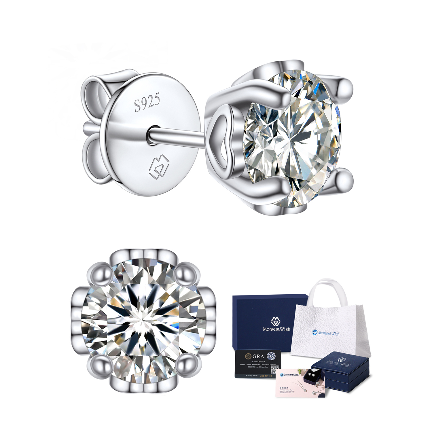 MomentWish Moissanite Earrings Snowflake Stud Earrings