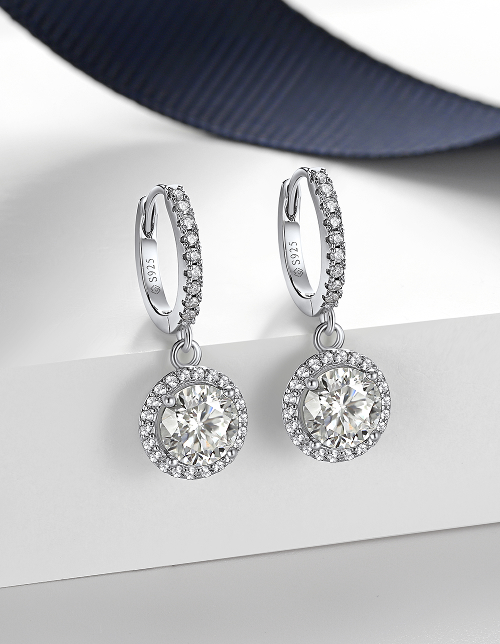 MomentWish Halo Moissanite Hoop Earrings For Women