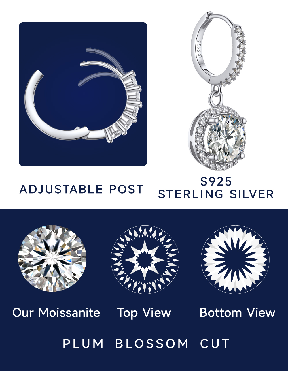 MomentWish Halo Moissanite Hoop Earrings For Women