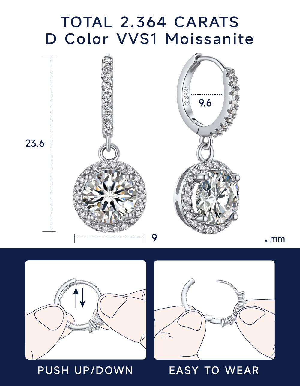 MomentWish Halo Moissanite Hoop Earrings For Women