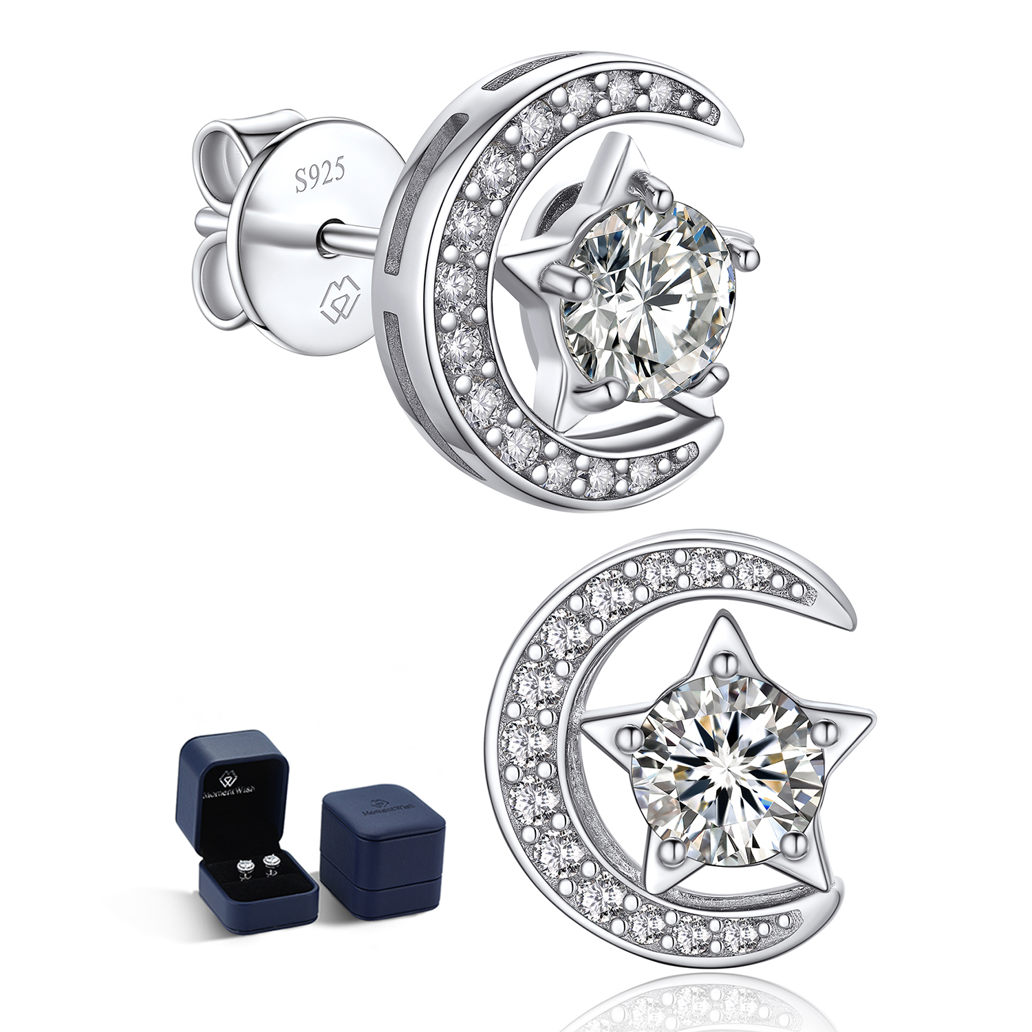 MomentWish 925 Sterling Silver Earrings For Women 1Carat Moissanite D Color VVS1 Simulated Diamond Stud Earrings