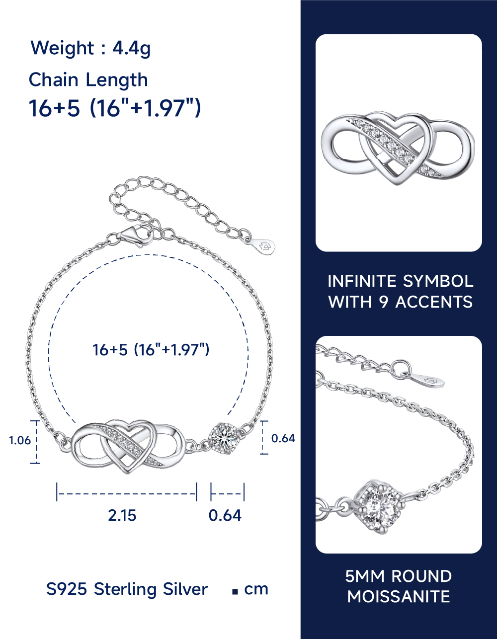 MomentWish Heart Infinity Bracelet With Moissanite
