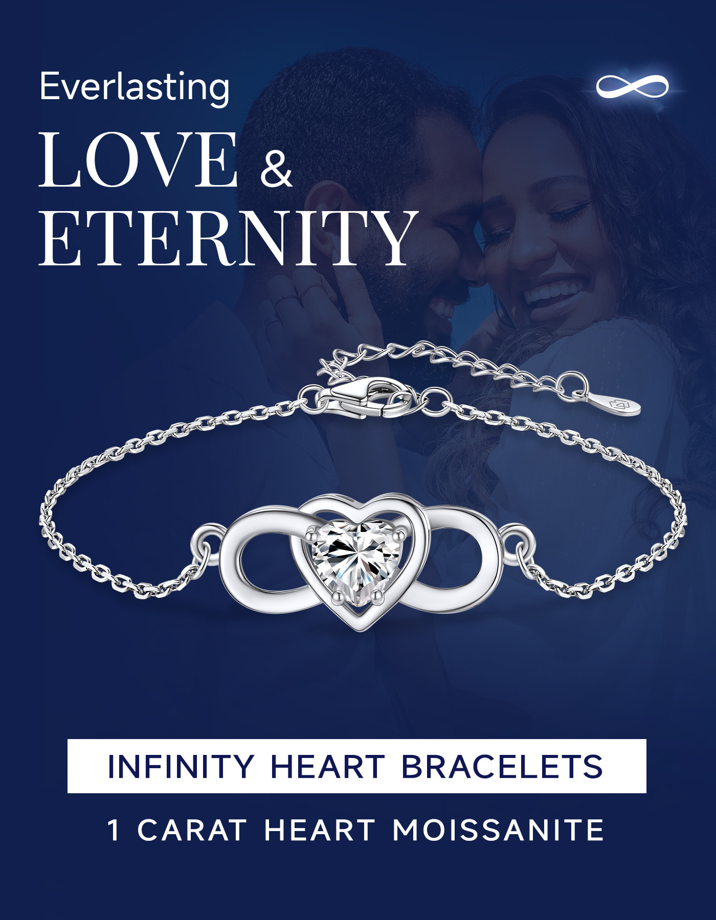 MomentWish Infinity Heart Bracelet With Moissanite For Women