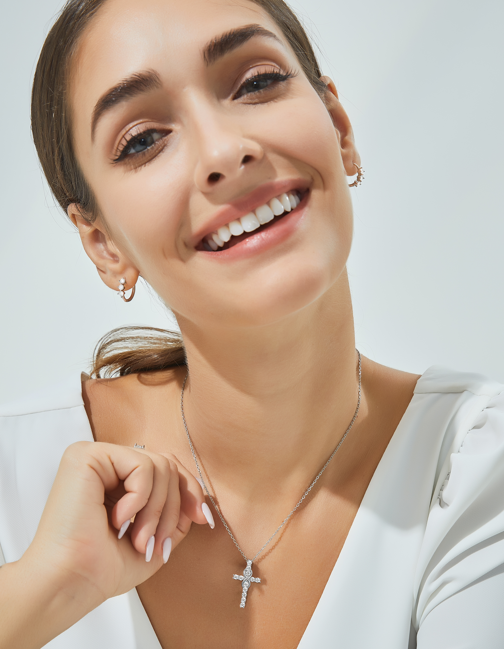 MomentWish Sterling Silver Infinity Moissanite Cross Pendant Necklace