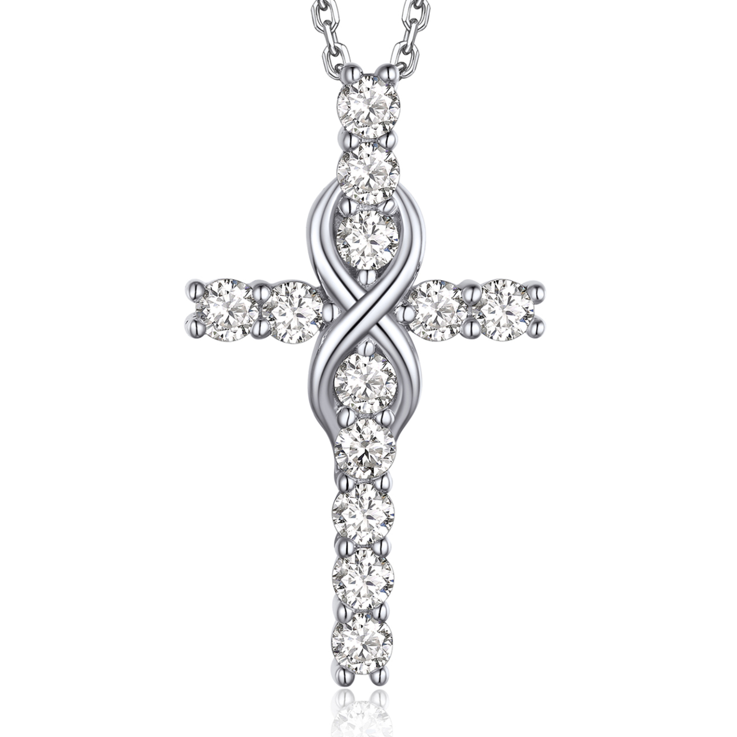 MomentWish Sterling Silver Infinity Moissanite Cross Pendant Necklace