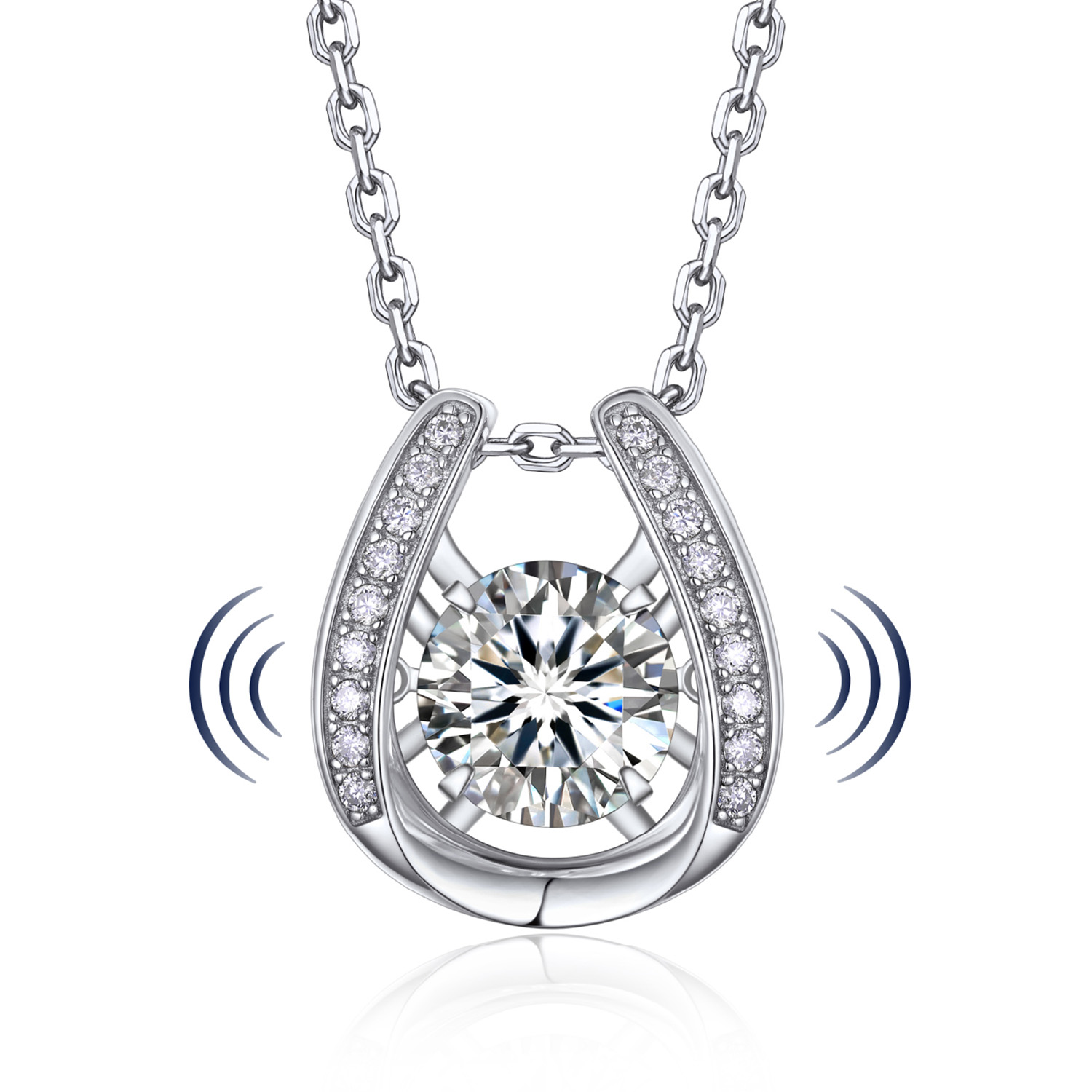 MomentWish 1 Carat Moissanite Halo Dancing Pendant Necklace for Women Simulated Diamond Sterling Silver Sparkling Gift for Her