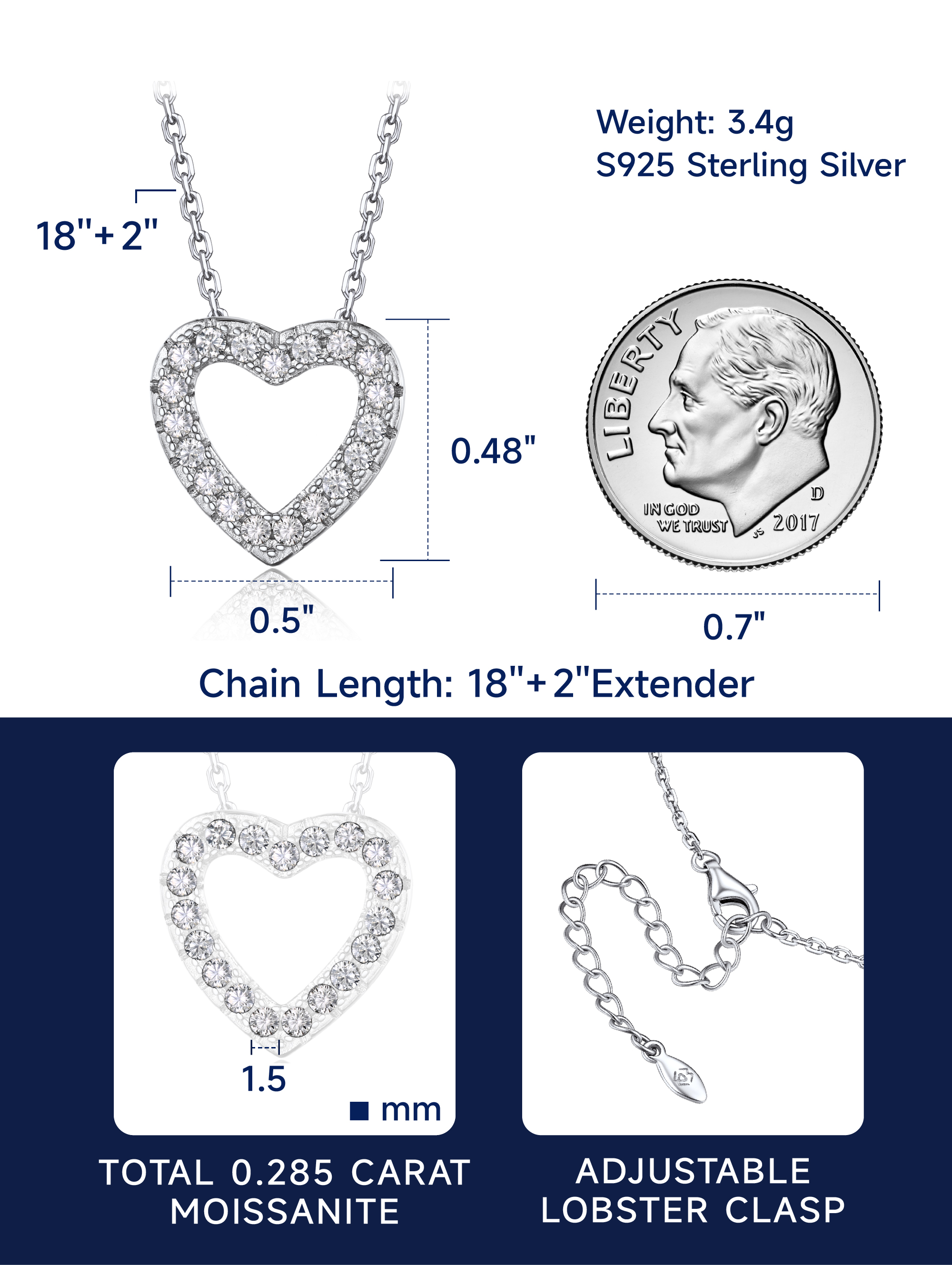 Moissanite Heart Pendant Necklace For Women in S925 Silver