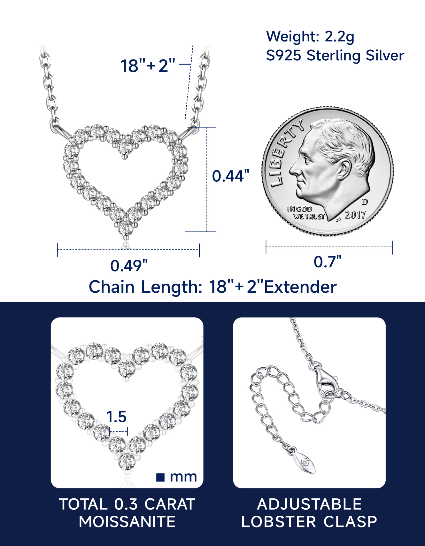 MomentWish Heart Necklace, 0.3Carat Moissanite Love Necklace for Women, D Color VVS1 Moissanite 925 Sterling Silver Necklace Wedding Birthday Gifts for Her