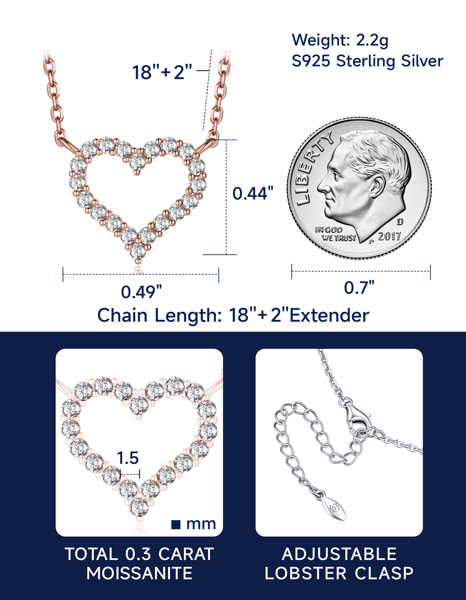 MomentWish Heart Necklace, 0.3Carat Moissanite Love Necklace for Women, D Color VVS1 Moissanite 925 Sterling Silver Necklace Wedding Birthday Gifts for Her