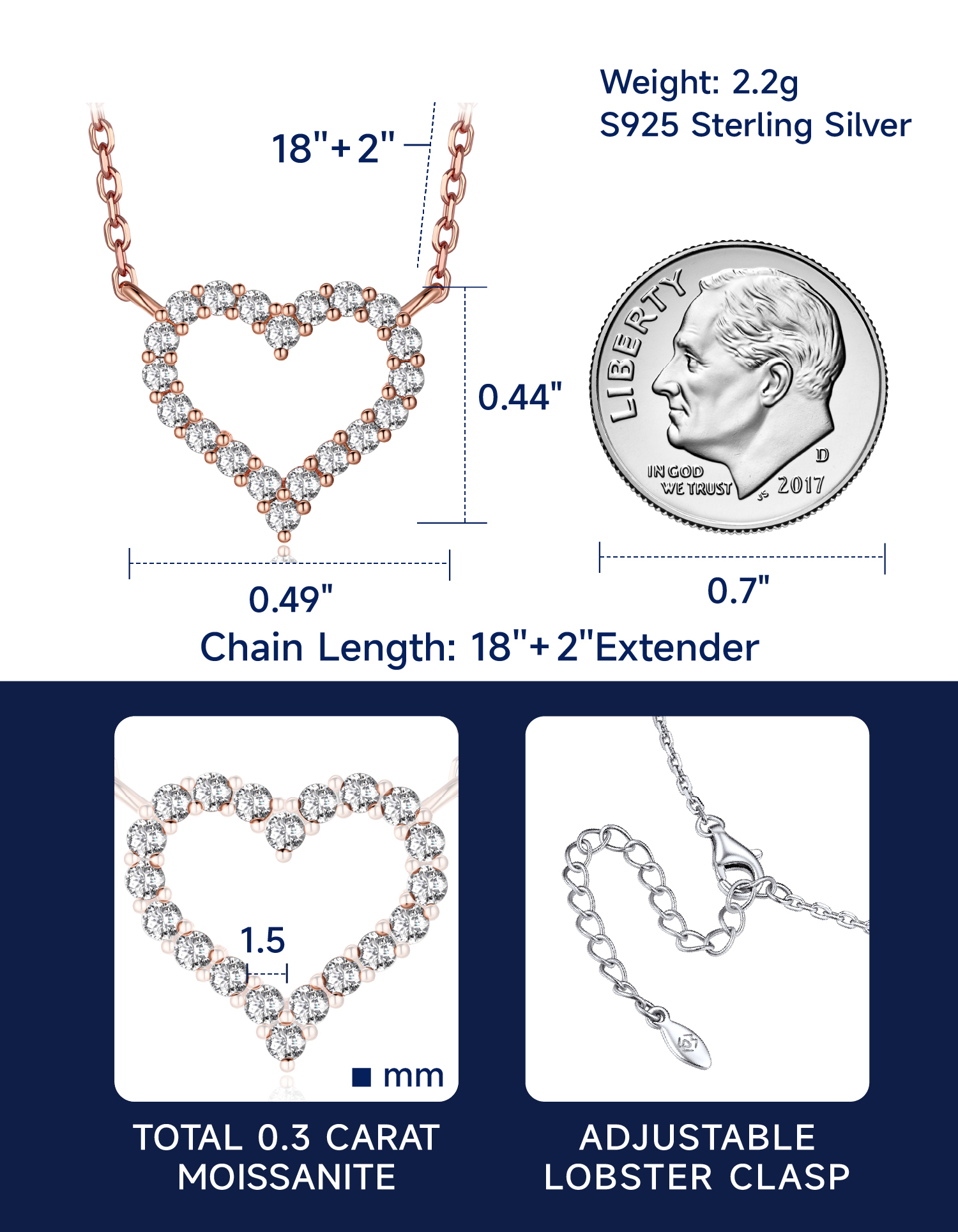 MomentWish Heart Necklace, 0.3Carat Moissanite Love Necklace for Women, D Color VVS1 Moissanite 925 Sterling Silver Necklace Wedding Birthday Gifts for Her