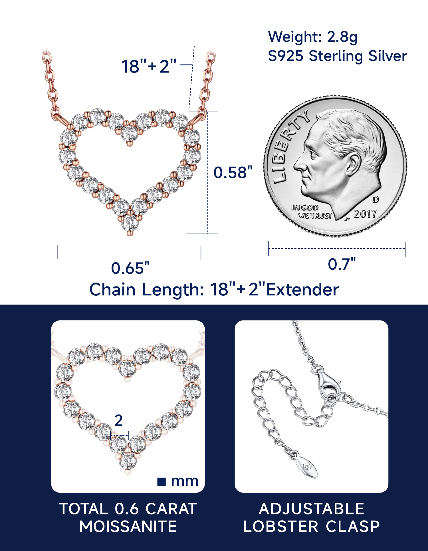 MomentWish Heart Necklace, 0.3Carat Moissanite Love Necklace for Women, D Color VVS1 Moissanite 925 Sterling Silver Necklace Wedding Birthday Gifts for Her