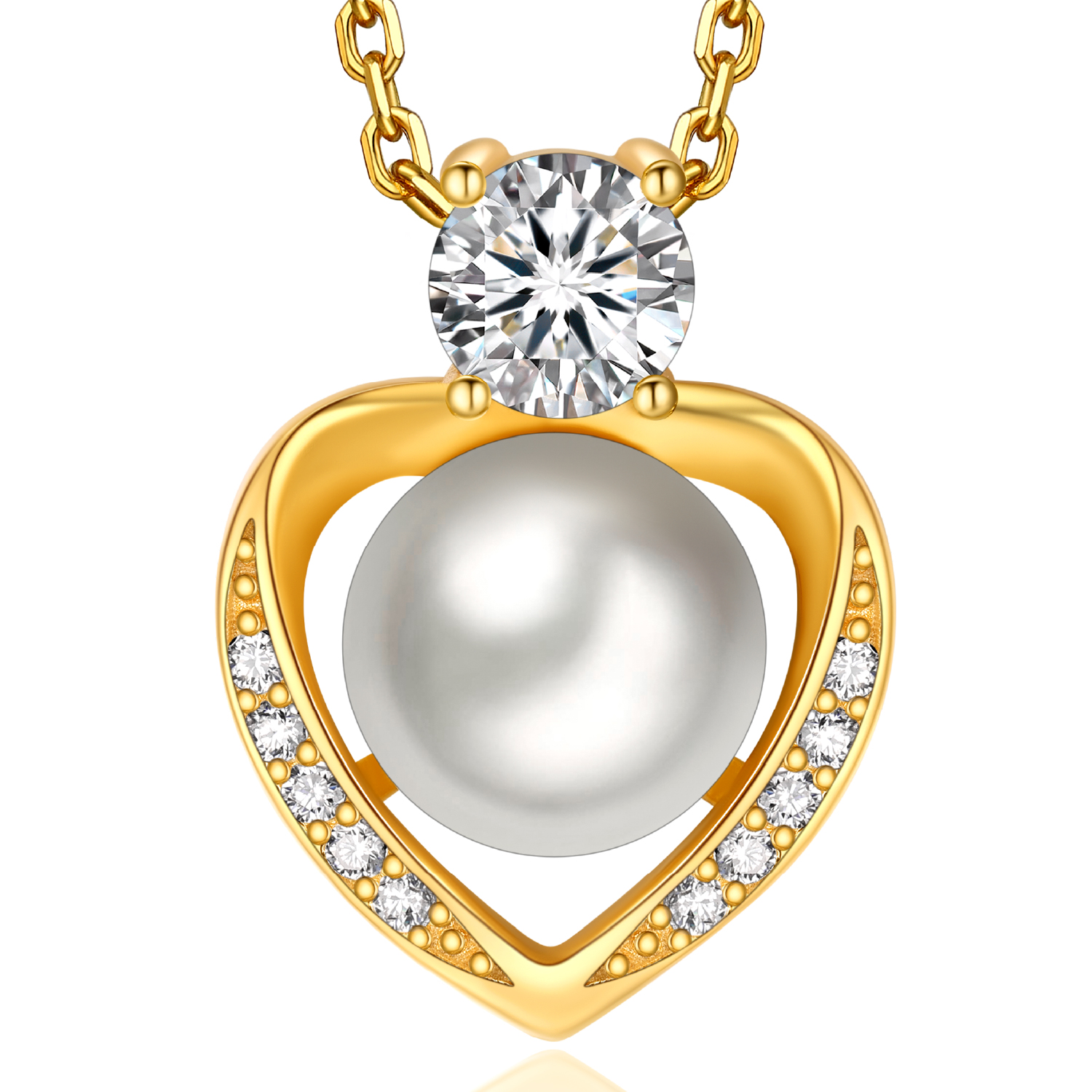 MomentWish Pearl Pendant Necklace for Women,Round Cut Diamond Necklace