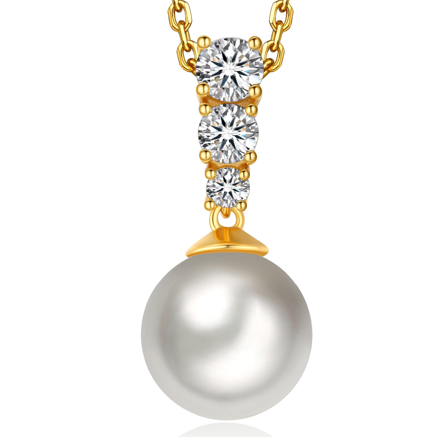 MomentWish 14k White Gold Plated Silver Pearl Pendant Necklace for Women Crystal Pearl 12mm，1 Carat D Color VVS1 Moissanite Diamond Necklace