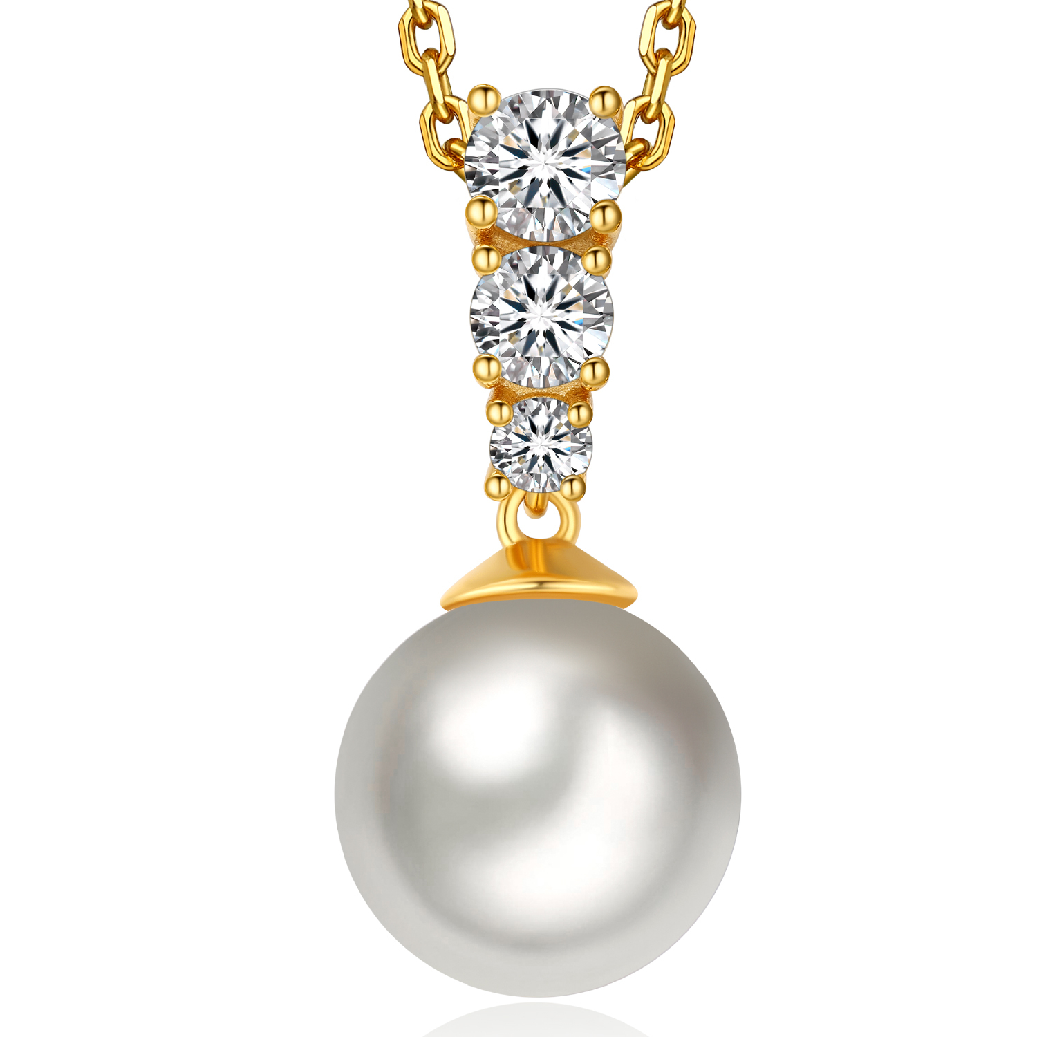 MomentWish 14k White Gold Plated Silver Pearl Pendant Necklace for Women Crystal Pearl 12mm，1 Carat D Color VVS1 Moissanite Diamond Necklace