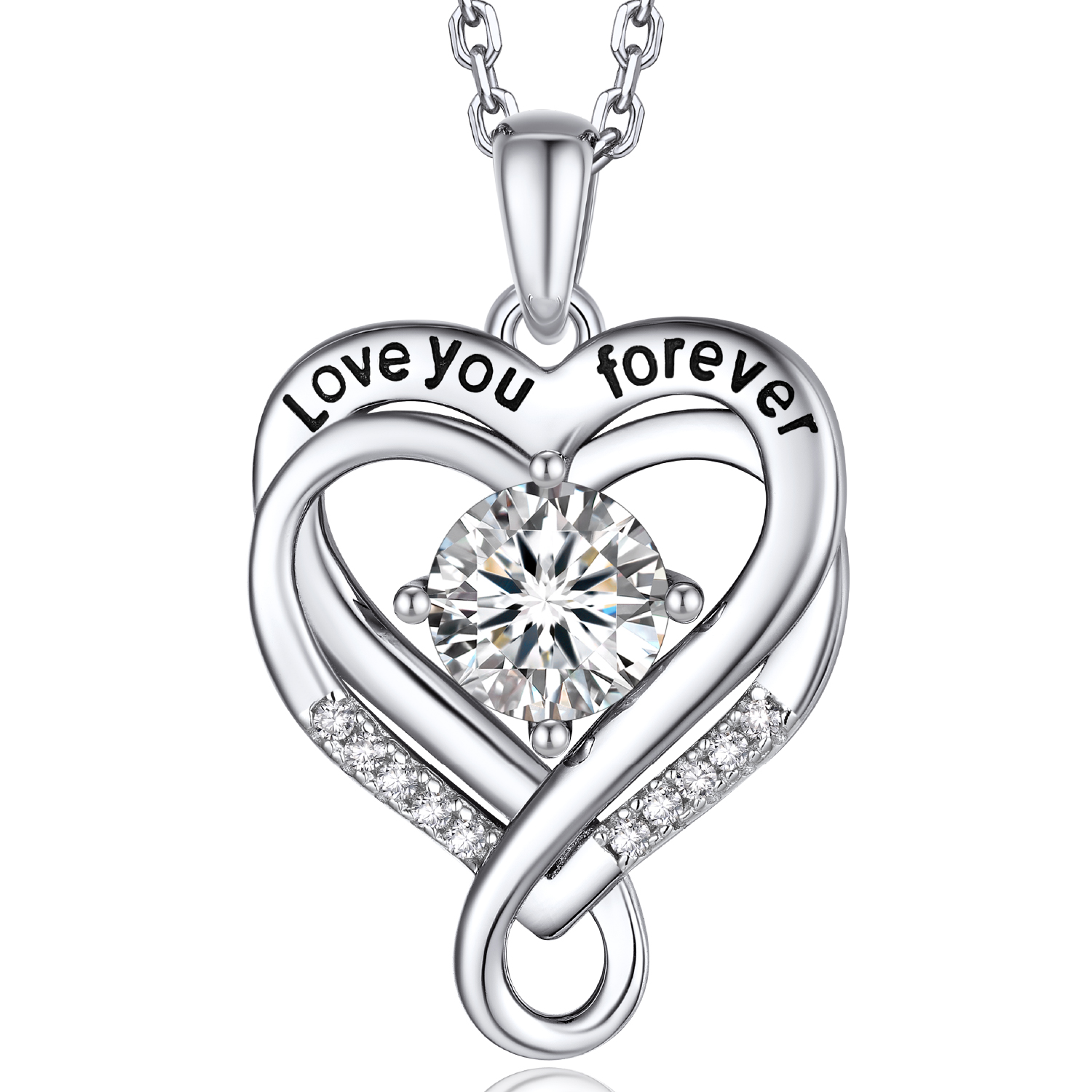 MomentWish Infinity Heart Pendant Necklace for Women,1 Carat D Color VVS1 Simulated Diamond Necklace Jewelry Gifts for Her