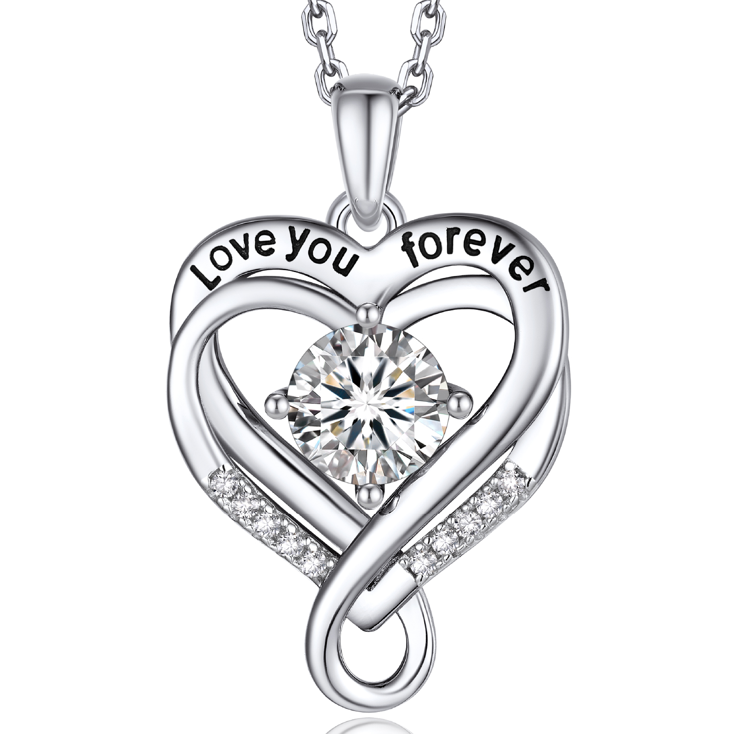 MomentWish Infinity Heart Pendant Necklace for Women,1 Carat D Color VVS1 Simulated Diamond Necklace Jewelry Gifts for Her