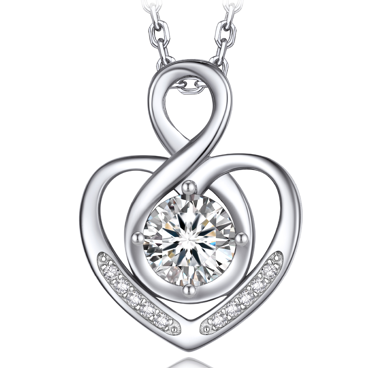 MomentWish Infinity Heart Pendant Necklace for Women,1 Carat D Color VVS1 Simulated Diamond Necklace Jewelry Gifts for Her