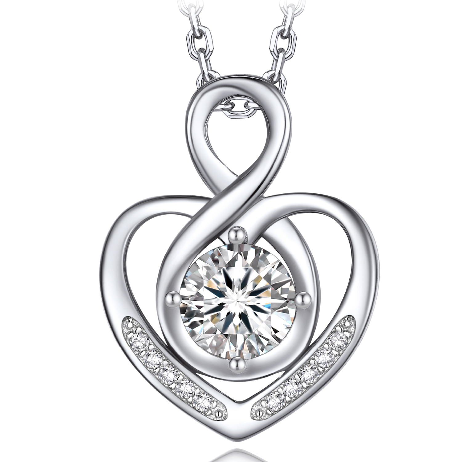 MomentWish Infinity Heart Pendant Necklace for Women,1 Carat D Color VVS1 Simulated Diamond Necklace Jewelry Gifts for Her