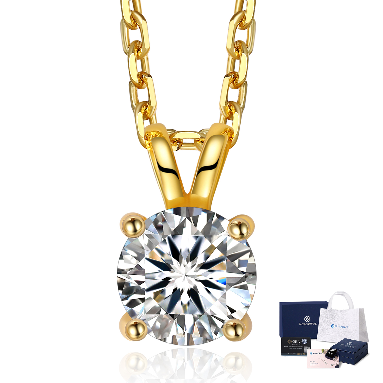 MomentWish 1 Carat Round Cut Moissanite Solitaire Pendant Necklace for  Women 925 Sterling Silver with 18K White Gold