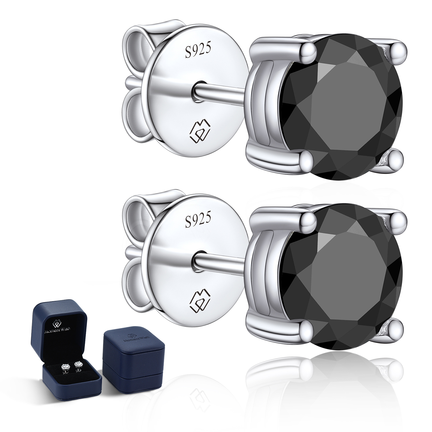 Black Halo Stud Earrings MomentWish 2Carat Moissanite Stud Earring, D 